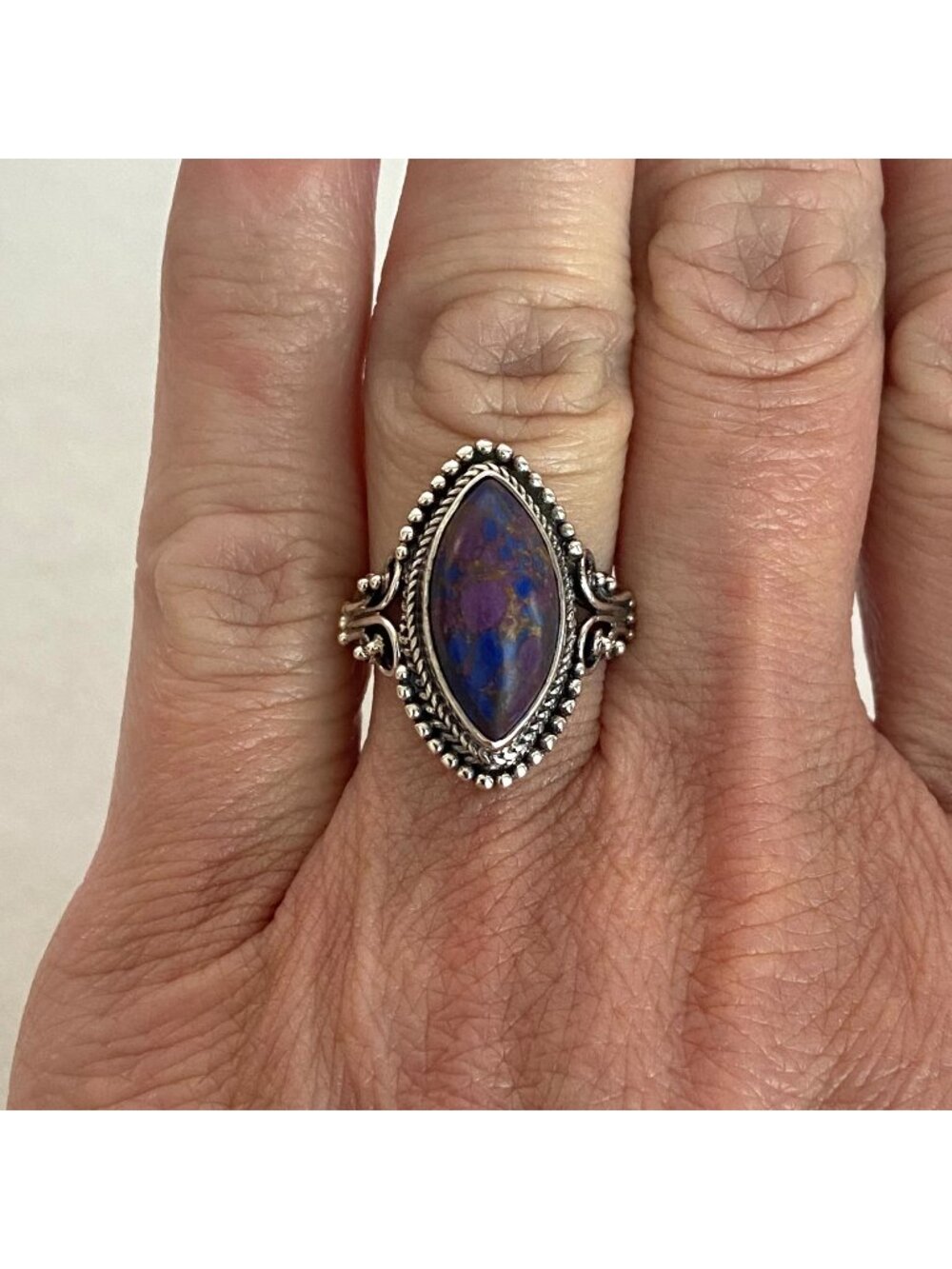 Sterling Silver 925 Marquise Purple Mohave Turquoise Cabochon Ring Sz 5